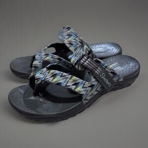 Skechers Reggae Whimsical Gray Multicolor Womens Sandal Foamies Strappy Sz 9